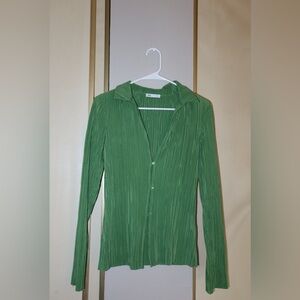 Zara green button down long sleeve blouse